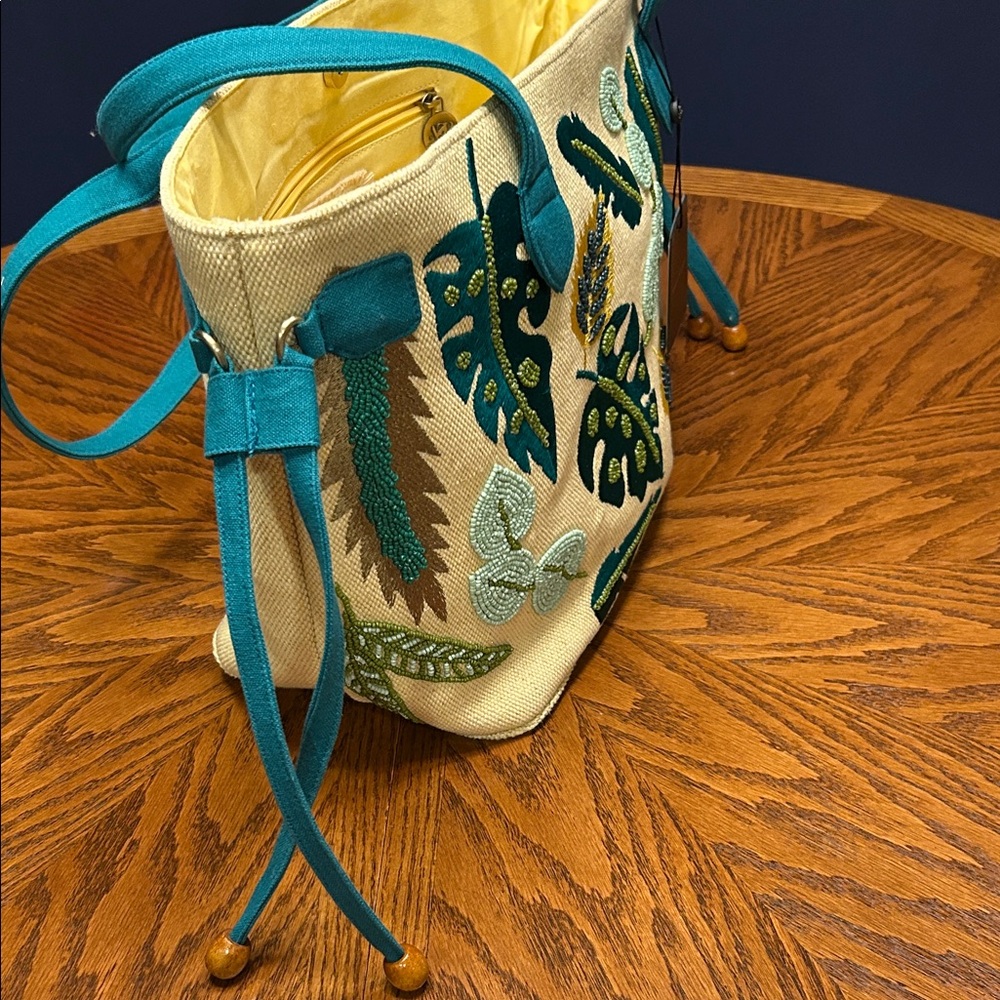 NWT America and Beyond Jungle Forestry Hand Beaded Tote - Yellow and Green - Picture 6 of 16